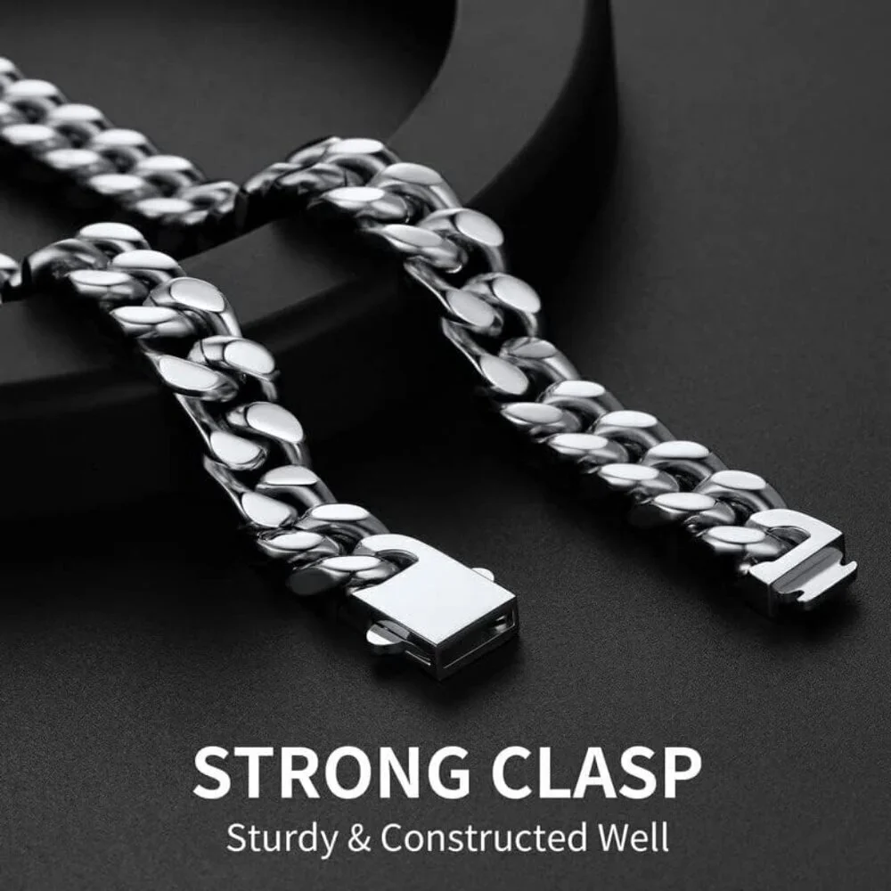 Men's 12mm Width Steel Silver 18K Gold Plated Cuban Hip Hop Chain Jewelry